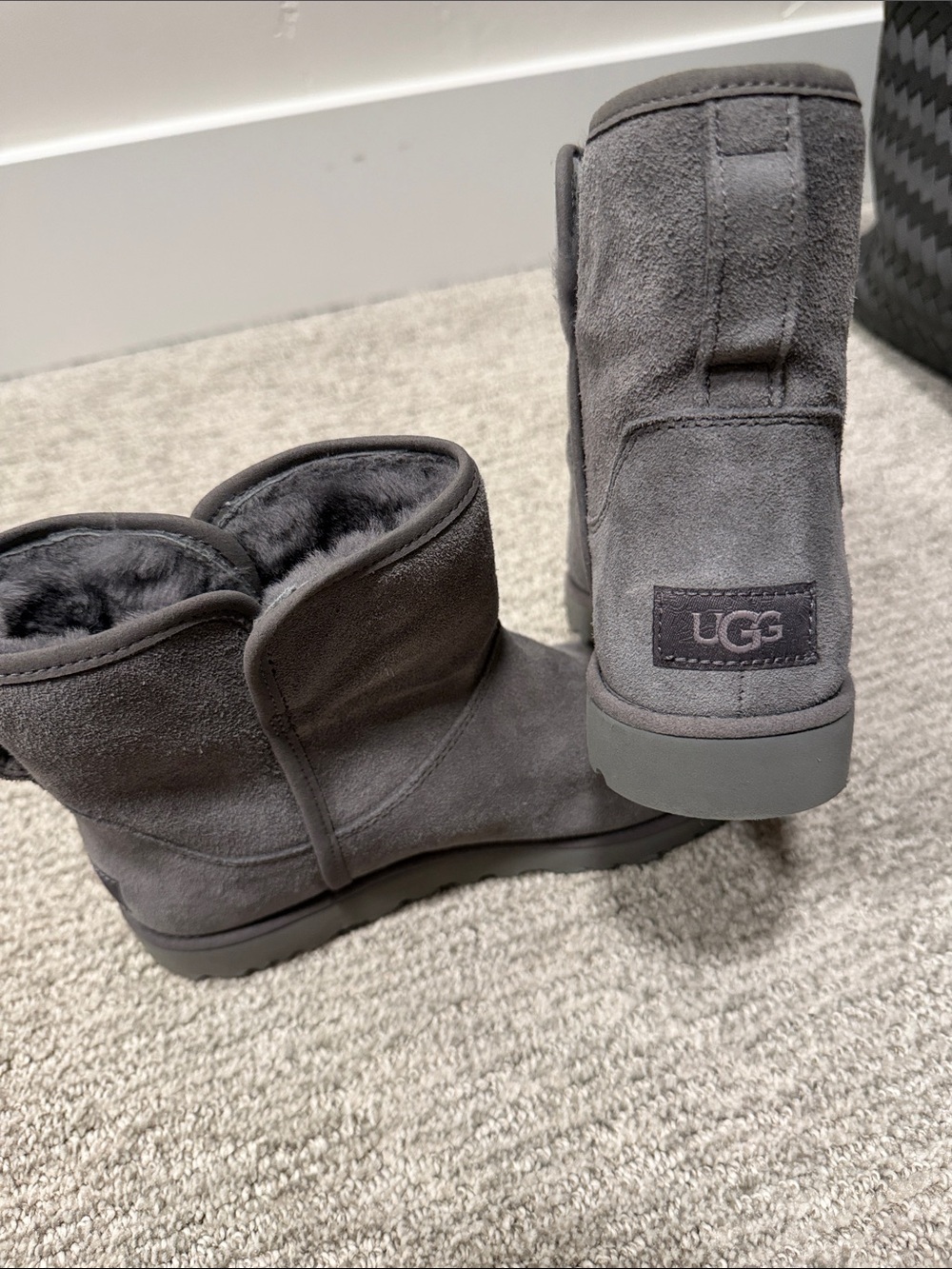 UGG Short Suede Shearling Boots - Charcoal